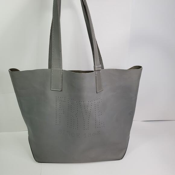 FRYE Carson Gray Leather Shoulder Tote Bag distressed Leather - Picture 3 of 14